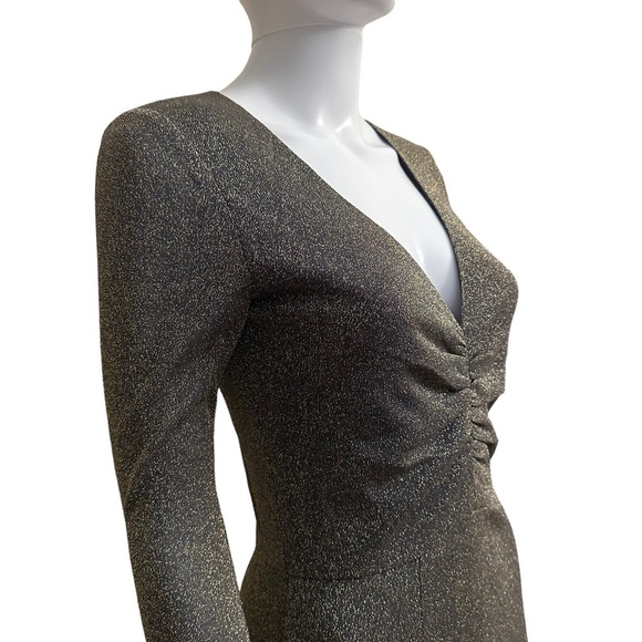 L’Agence Womens Size 2 Dries Gold/Blue Metallic V-Neck Mini Ruched Dress Party - Picture 10 of 16